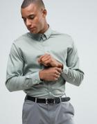 Selected Homme Slim Shirt With Concealed Button Down Collar - Green