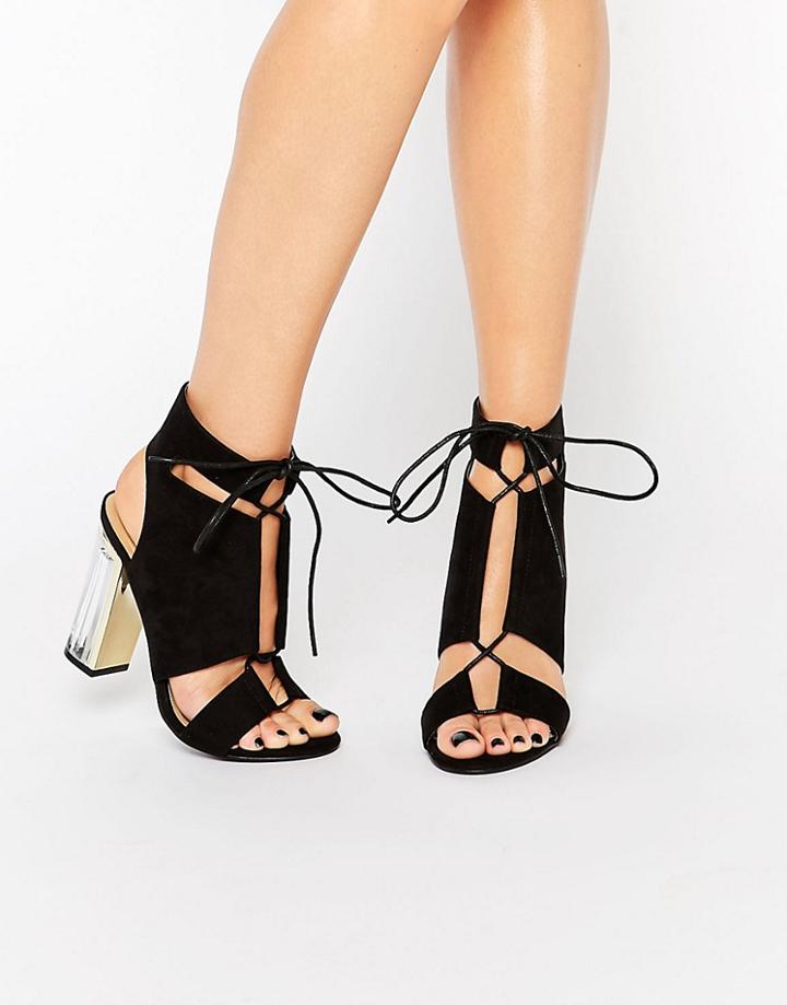 Truffle Collection Cut Out Lace Up Sandal With Clear Heel - Black Mf
