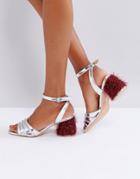 Lost Ink Silver Fun Mid Heeled Sandals - Silver