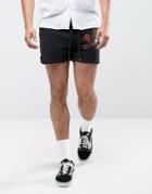 Asos Runner Short With Rose Embroidery - Black