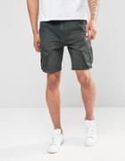 Asos Slim Fit Denim Shorts With Cargo Styling In Khaki - Green