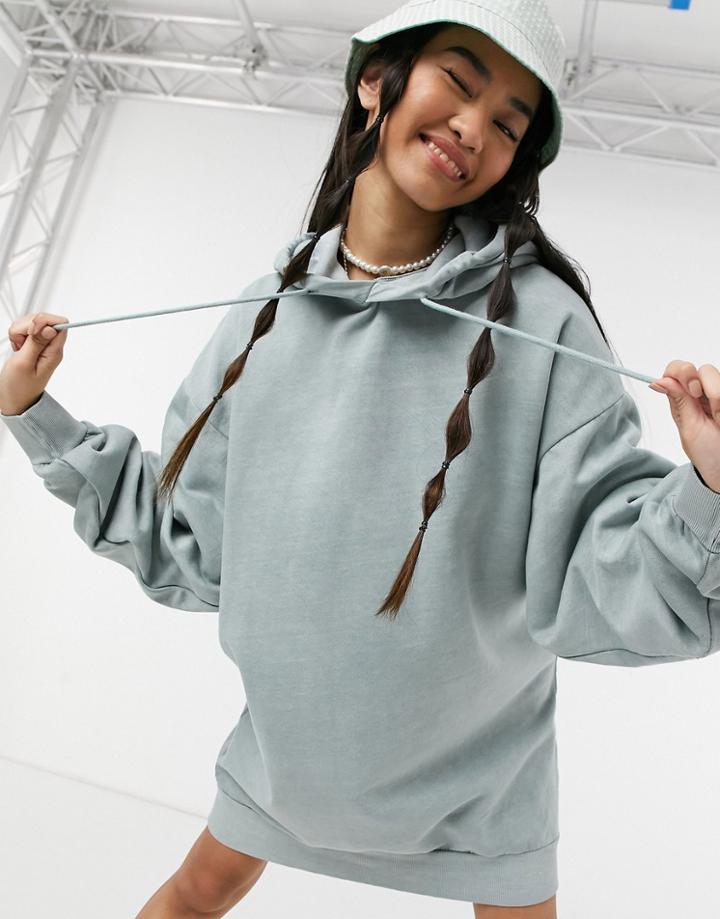 Weekday Lizette Organic Blend Cotton Mini Hoodie Dress In Sage Green