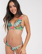 Asos Design Curve Crop Plunge Bikini Top In Fierce Animal Print-multi