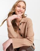Whistles Knitted Button Through Cardigan With Collar In Camel-neutral