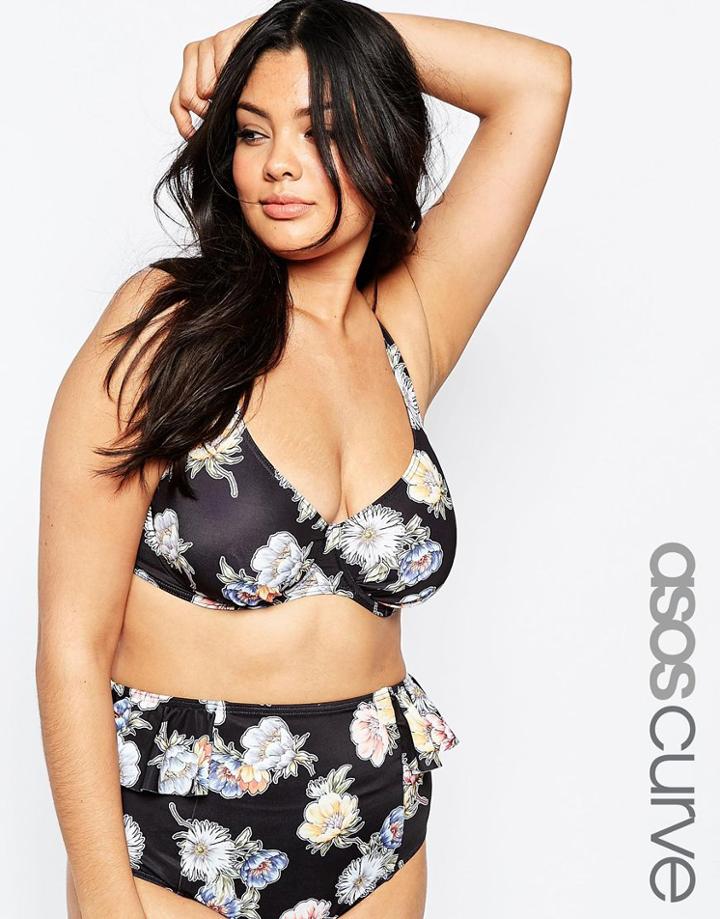 Asos Curve Meadow Floral Print Underwired Bikini Top - Meadow Floral