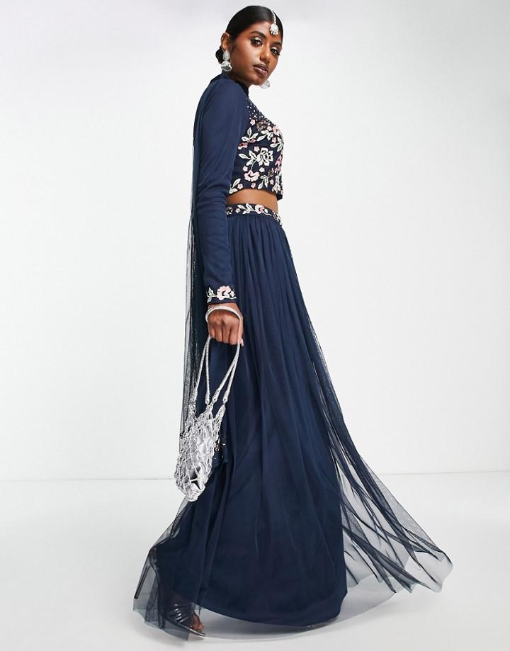 Maya Sleek Embellished Lehenga Maxi Skirt In Navy Blue