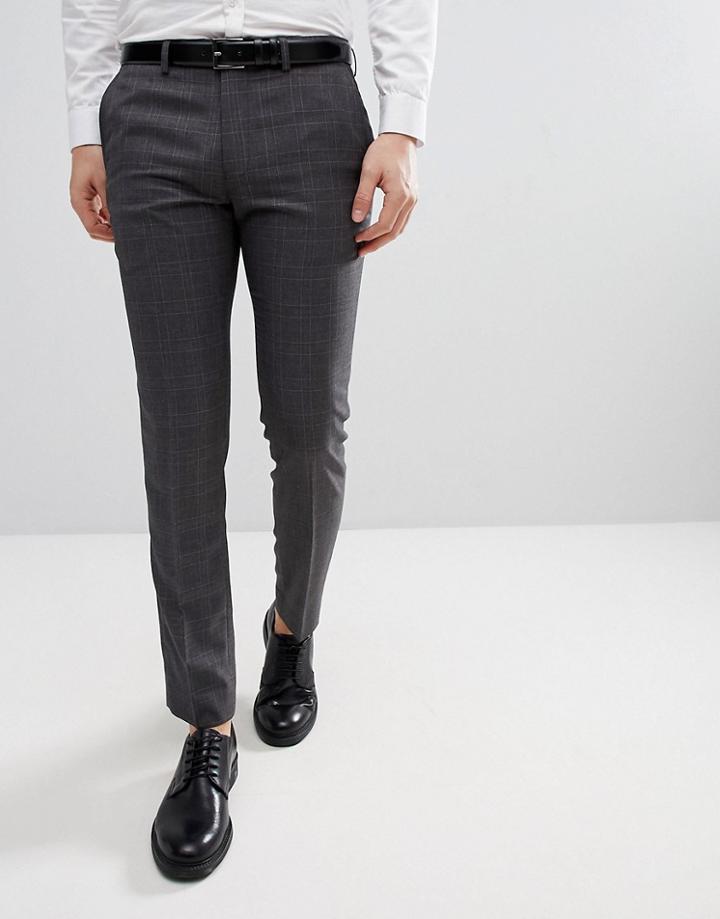 Moss London Skinny Smart Pants In Check - Gray
