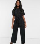 Asos Design Tall Plisse Tie Front Culotte Jumpsuit-black