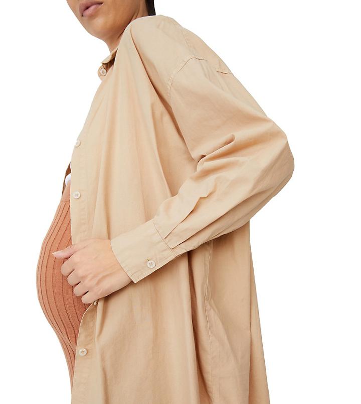 Cotton: On Maternity Dad Shirt In Beige-brown