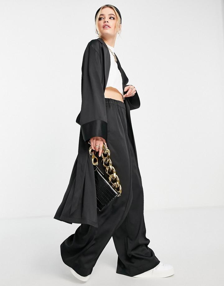 Topshop Satin Wide Leg Pants In Black