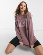 Pull & Bear Varsity Slogan Sweatshirt Dress In Dark Pink