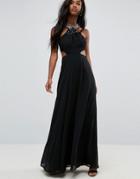 Asos Side Cut Out Embellished Trim Maxi Dress-multi