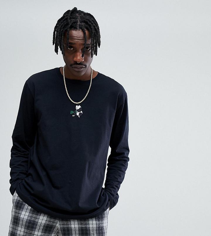 Reclaimed Vintage Inspired Long Sleeve Top With Panda Embroidery - Black