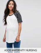 Asos Maternity Nursing Stripe Sleeve Raglan T-shirt - White