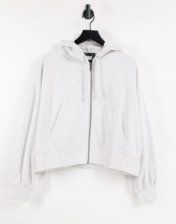 Asos Design Zip Thru Hoodie In Oversized Boxy Fit In White Heather