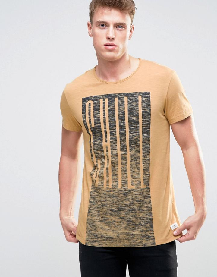 Esprit T-shirt With Chill Print And Raw Hems - Beige