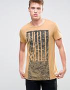 Esprit T-shirt With Chill Print And Raw Hems - Beige