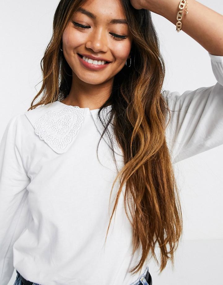 Vila Collar Detail T-shirt In White