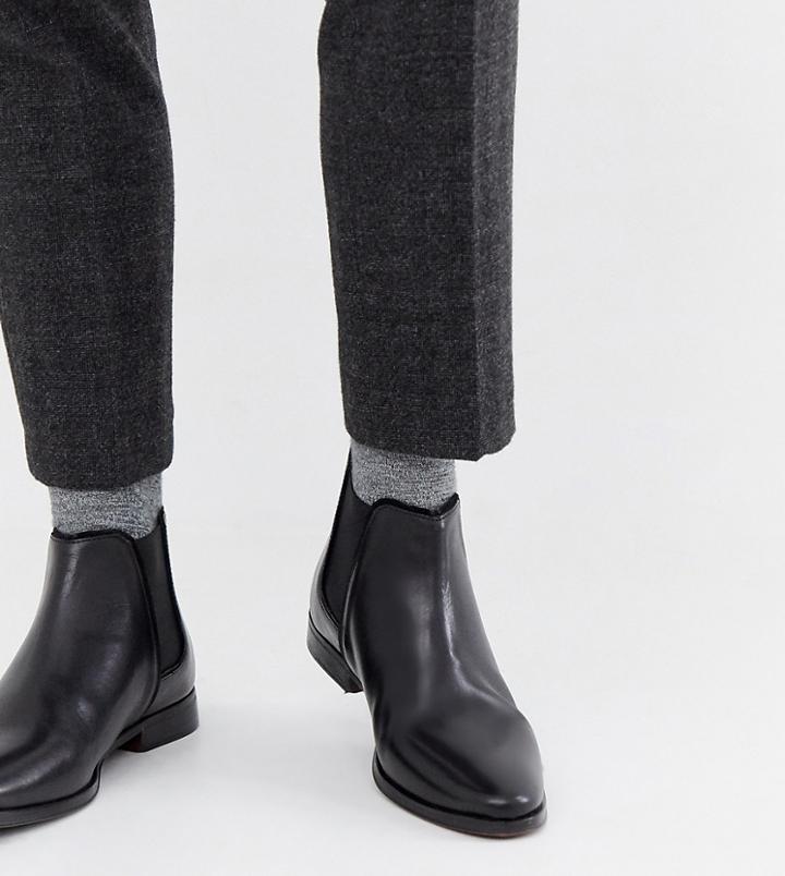 Asos Design Wide Fit Chelsea Boots In Black Leather With Black Sole - Black