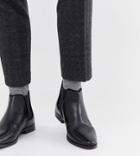 Asos Design Wide Fit Chelsea Boots In Black Leather With Black Sole - Black