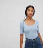 New Look Petite Button Through Rib Tee - Blue