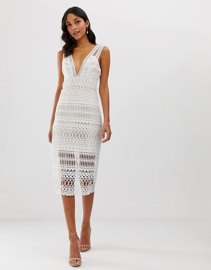 Asos Design Midi Pencil Dress In Cutwork Broderie-multi