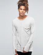 Black Kaviar Longline Long Sleeve T-shirt With Big Pocket - Beige