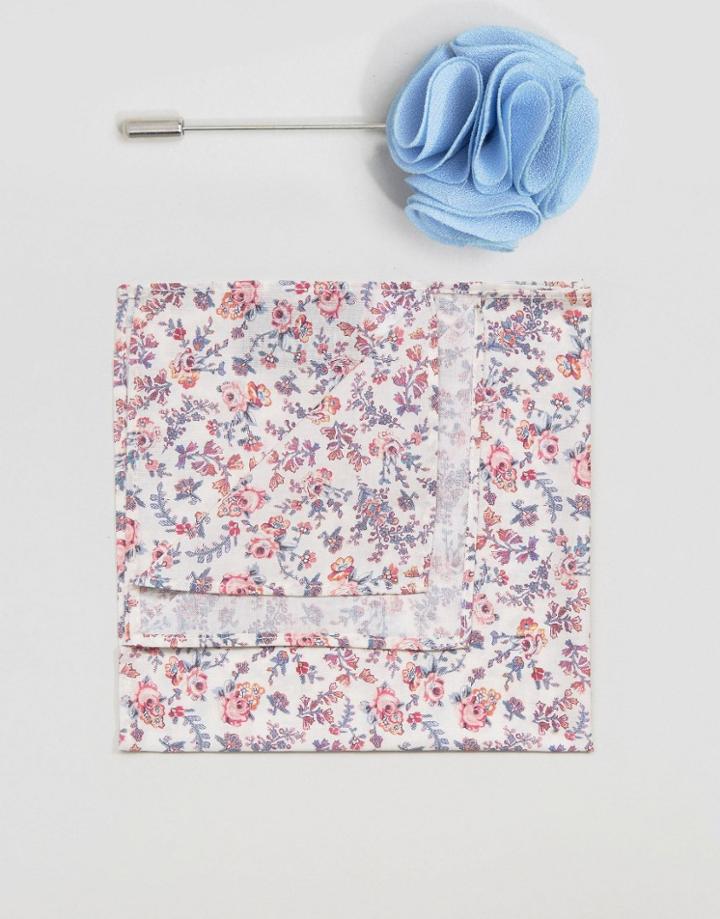 Gianni Feraud Liberty Print Sea Rose Bow Tie And Pocket Square - Pink