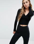 Noisy May Ballet Style Wrap Front Rib Sweater - Black