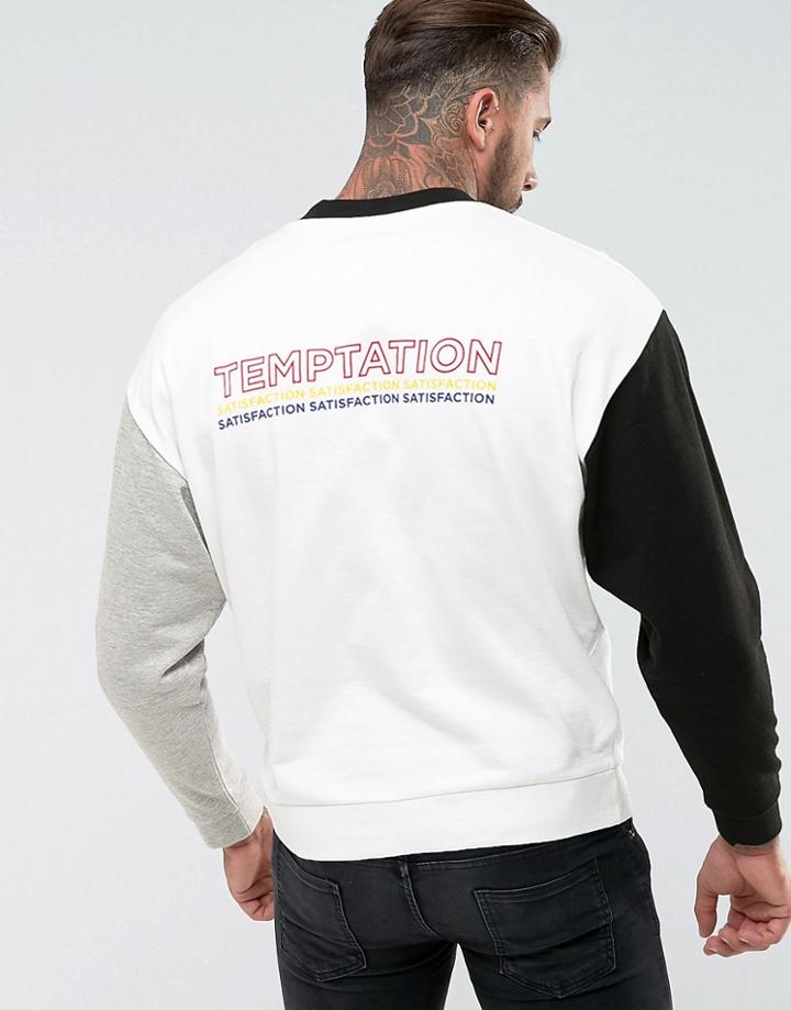 Asos Oversized Sweatshirt With Contrast Sleeves & Back Print - White
