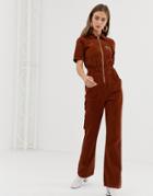 Asos Design Cord 70s Boilersuit With Flare In Chocolate - Brown