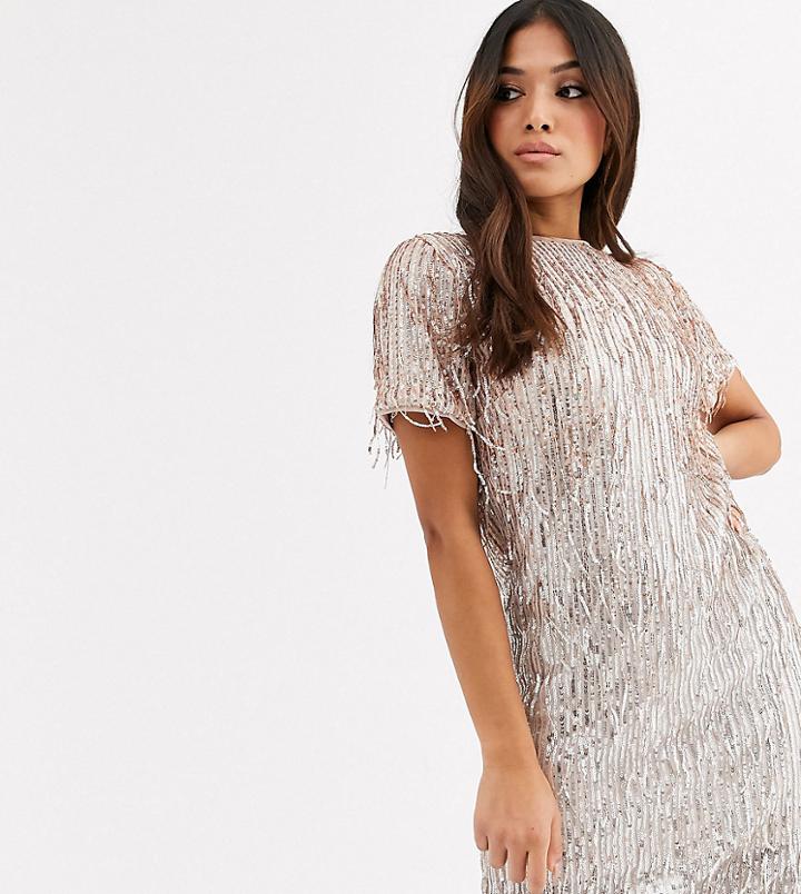 Tfnc Petite Sequin Mini Bodycon Dress With Low Back In Silver Pink-multi