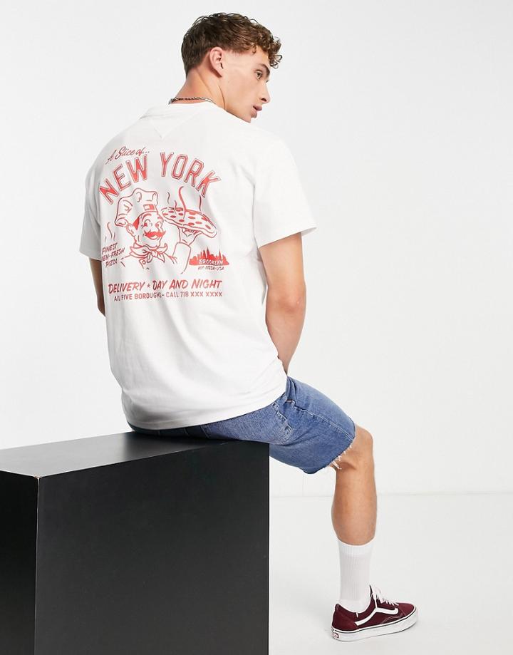 Tommy Jeans Cotton Pizza Delivery T-shirt With Back Print In White - White