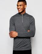 Asos Muscle Long Sleeve T-shirt With Zip Neck In Gray - Gray