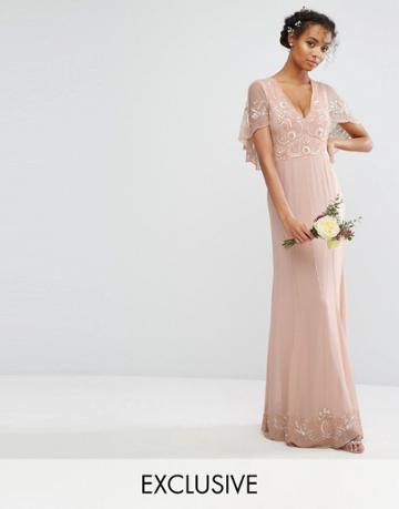 Amelia Rose Cape Maxi Dress With Embellishment And Scalloping - Pink