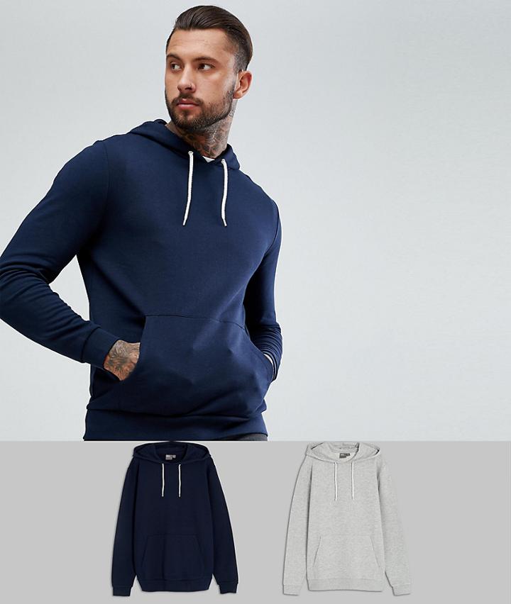 Asos Hoodie 2 Pack Navy/gray Marl Save - Multi