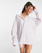 Damson Madder Recycled Relaxed Shirt Dress In Stripe-white