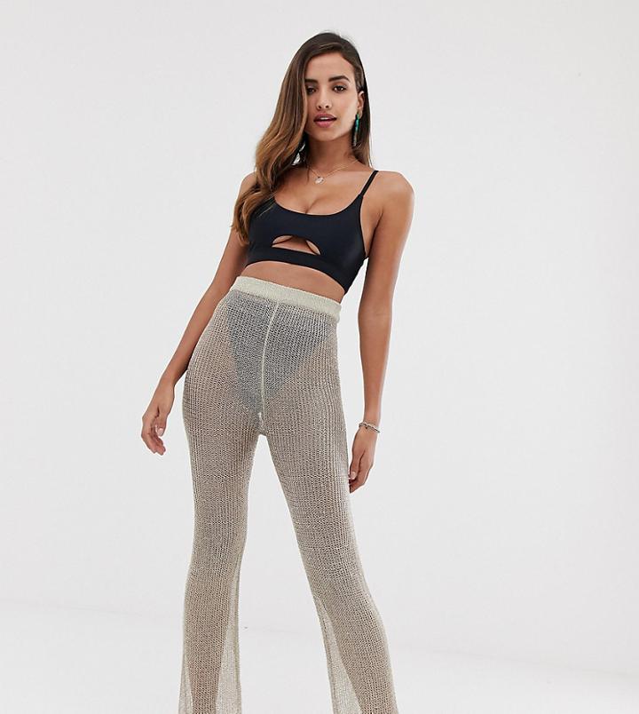 South Beach Metallic Mesh Beach Pants In Gold