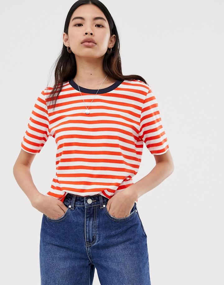Selected Femme Stripe T-shirt With Contrast Neck-multi