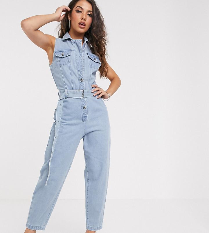 Liquor N Poker Belt Detail Denim Boilersuit - Blue