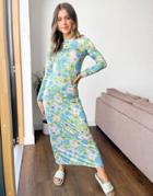 Asos Design Slinky Maxi Long Sleeve Dress In Retro Floral Print-multi