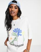 Asos Design Oversized T-shirt With Flower Market Graphic Print In Ecru-white