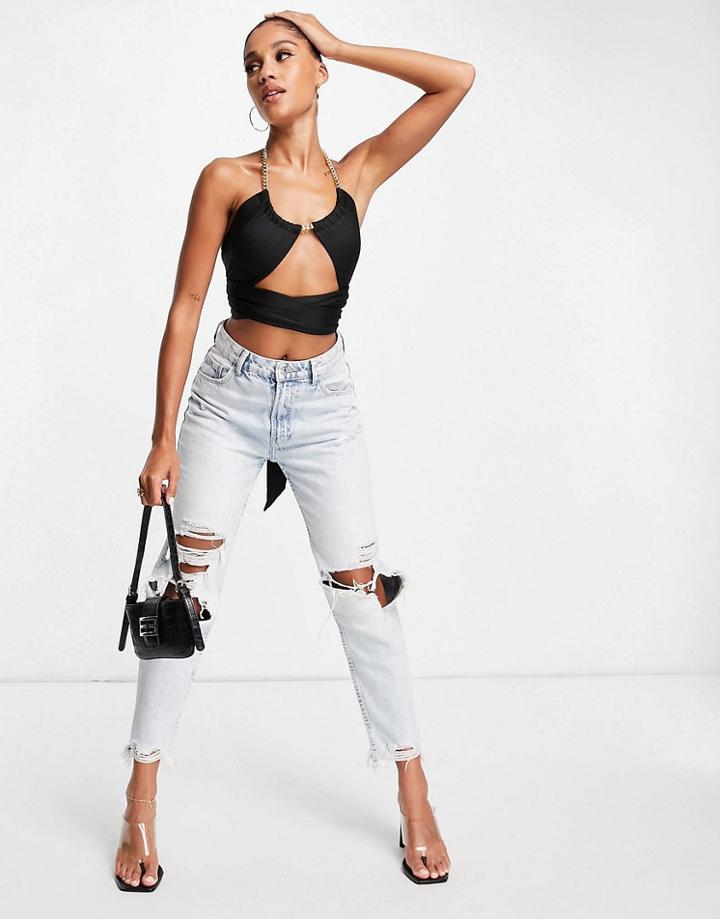 Missyempire Exclusive Halterneck Cut Out Crop Top In Black