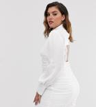 In The Style Plus Puff Sleeve Ruched Mini Dress In White