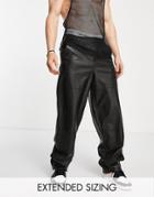 Asos Design Loose Fit Pants In Washed Faux Leather-black