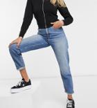 Asos Design Petite High Rise Farleigh 'slim' Mom Jeans In Authentic Midwash-blues