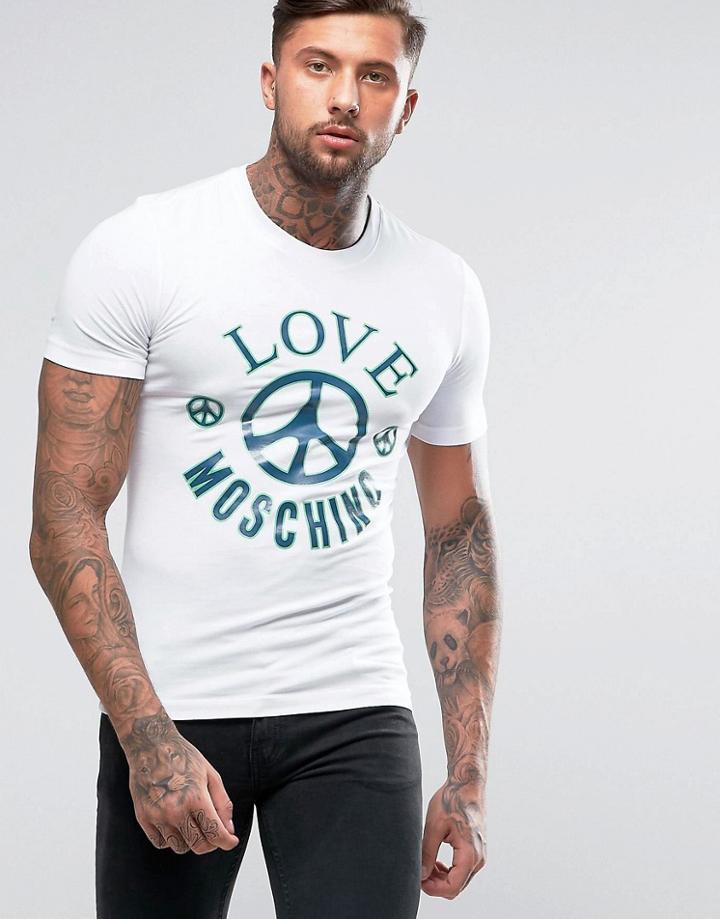 Love Moschino T-shirt With Peace Print - White