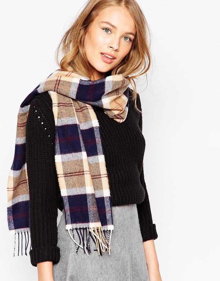 Johnstons Lambswool Navy Bannockbane Plaid Scarf - Navy Bannockbane