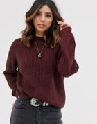 Vero Moda High Neck Ribbed Sweater In Burgundy-brown