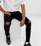 Asos Design Tall Recycled Super Skinny Jeans With Knee Rips - Black